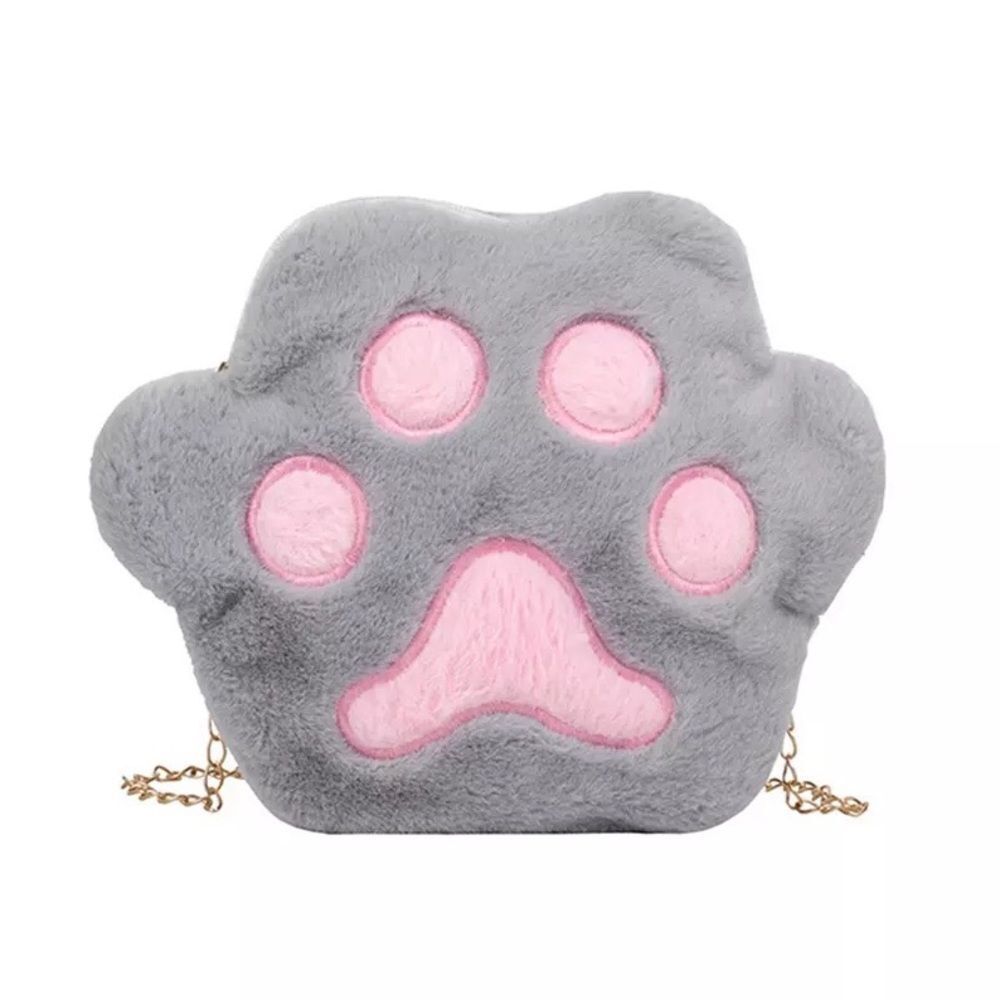🆕Gray Faux Fur Cat Paw Crossbody Bag Purse